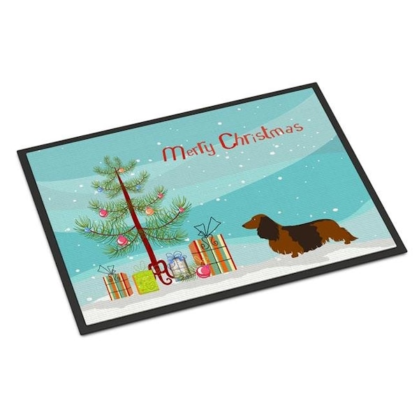 Carolines Treasures BB8449JMAT Longhaired Dachshund Christmas Indoor or Outdoor Mat; 24 x 36 in. BB8449JMAT - main